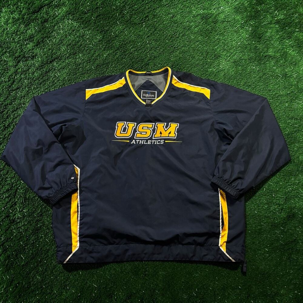 VTG‎ Holloway USM Athletics Windshirt Pullover Jacket Navy Blue Men's XL